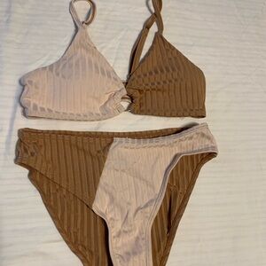 Charming Kids Bikini Set in Apricot and Khaki